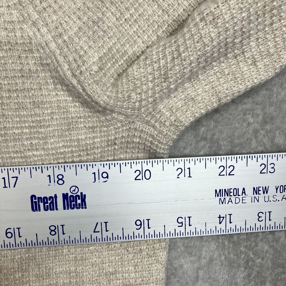 J Crew Hoodie Mens M Oatmeal 100% Cashmere Waffle Knit Pullover Sweater CB523 - Picture 7 of 11